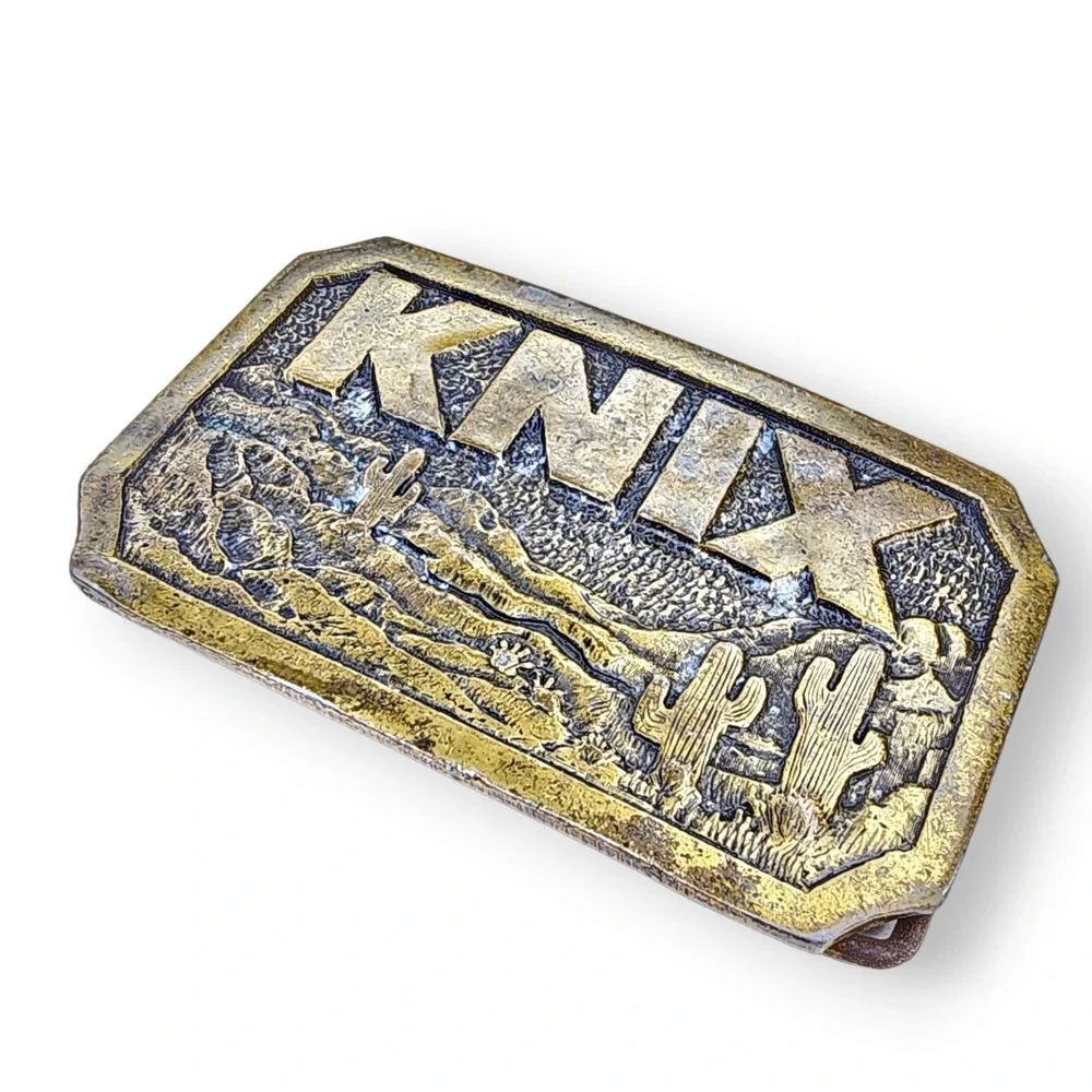 Vintage Brass Belt Buckle Country Music KNIX Radio Phoenix Fits 1.75 Inch Belt
